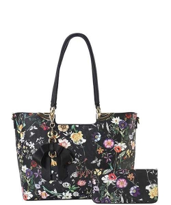 Designer 2in1 Floral Tote Bag Set FL8093WPP BLACK
